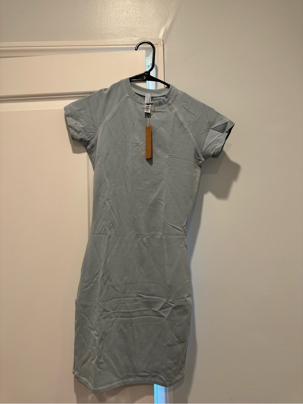 SKIMS Short Sleeve Fitted T-Shirt Dress in Light Sage
